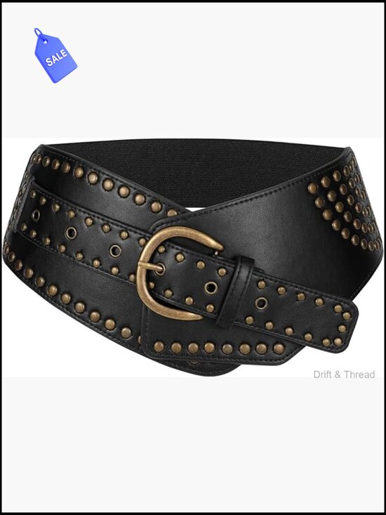 Vintage Wide Stretchy Studded Belt with Buckle